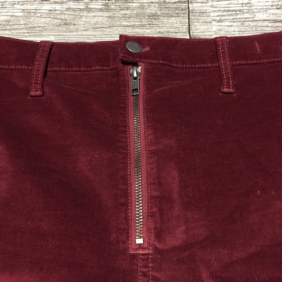 Madewell Velveteen Mini Skirt Size 27 Stretch Denim Straight Zip Front Burgundy - Picture 6 of 8